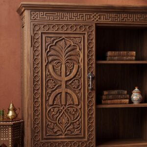 Amazigh Yaz Symbol Berber Hand-Carved Wooden Cabinet Book