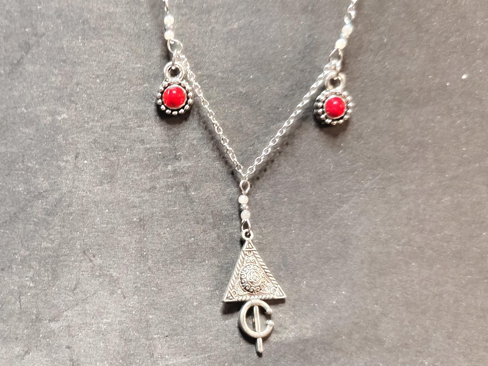 Amazigh Kabyle Fibule Berber Necklace with Corail Charms