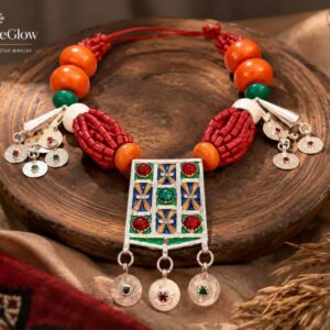 Amazigh Berber Colorful Necklace with Metal Pendant Jewelry