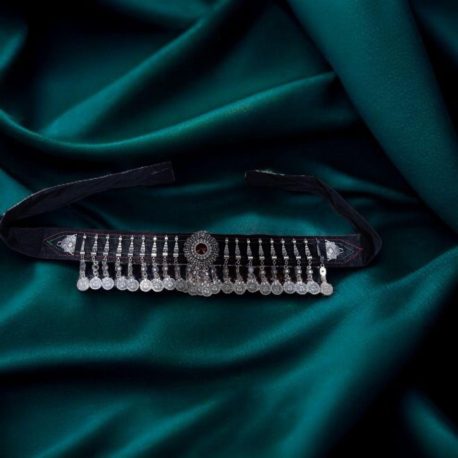 Amazigh Berber Handmade Black Coin Belt with Traditional Motifs