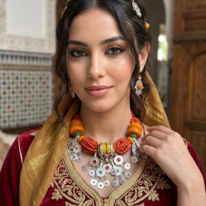 Amazigh Berber Amber Coral Tribal Silver Statement Necklace