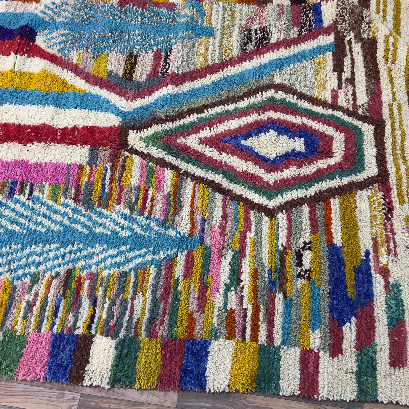 Colorful Custom Handwoven Amazigh Berber Boujaad Wool Area Rug