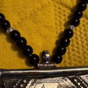 African Tuareg Amazigh Tcherot Tifinagh Amulet Necklace with Onyx Beads