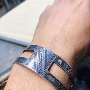 Amazigh Tuareg Berber Gravé Silver Bracelet Adjustable Cuff Maroc