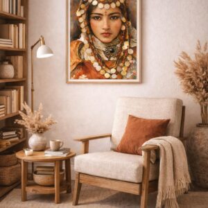 Amazigh Berber Woman Watercolor Portrait Jewelry Art Print Wall Art
