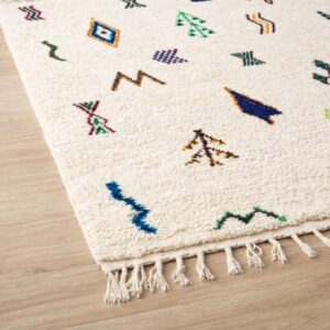 Amazigh Beni Ourain Berber Wool Rug with Colorful Symbols