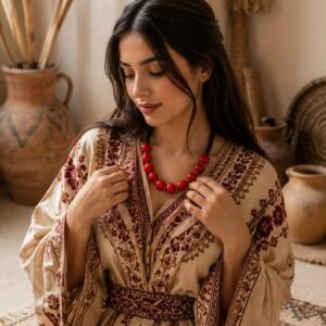 Amazigh Berber Red Bead Statement Necklace with Artisan Design