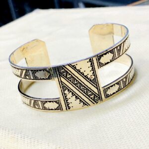 Amazigh Tuareg Berber Gravé Silver Bracelet Adjustable Cuff Maroc