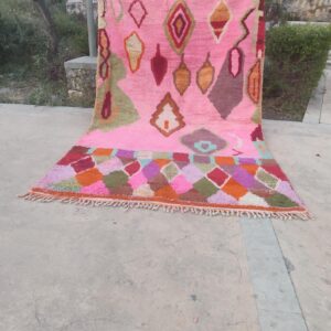Colorful Berber Azilal Wool Rug with Geometric Handmade Design