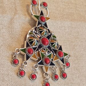 Amazigh Berber Kabyle Enameled Metal Brooch with Traditional Motifs