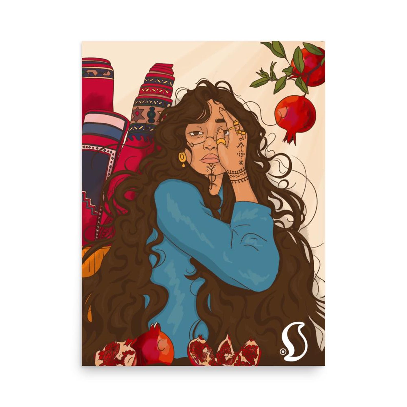 Amazigh Woman Boho Vintage Wall Art Poster Colorful