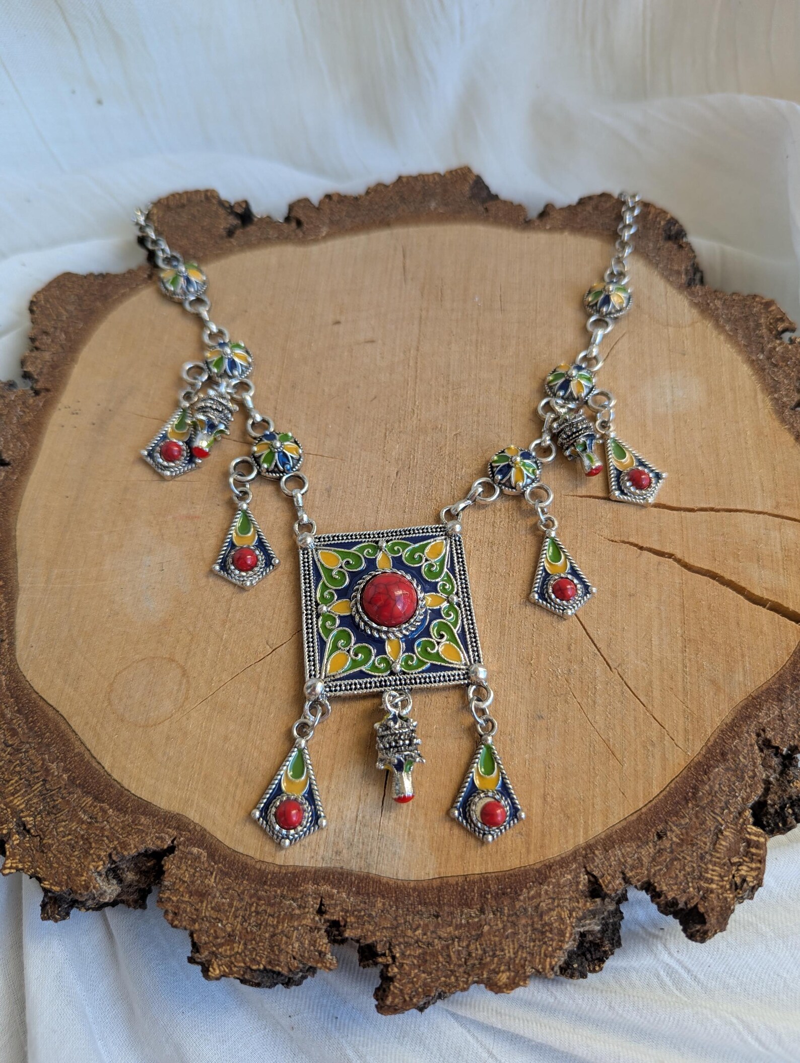 Amazigh Kabyle Berber Traditional Handmade Adjustable Necklace with Colorful Details