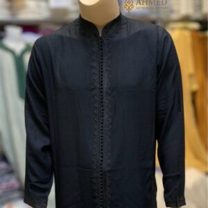 Amazigh Men's Cotton Tunic with Handmade Trim Chain Closure