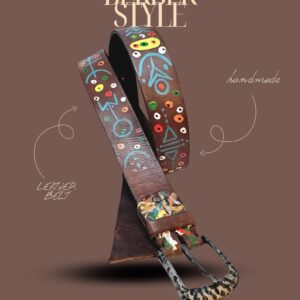 Amazigh Full Grain Leather Belt with Tooled Floral Design