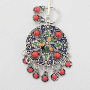 Amazigh Berber Kabyle Enamel Metal Fibula with Colorful Rosette Design