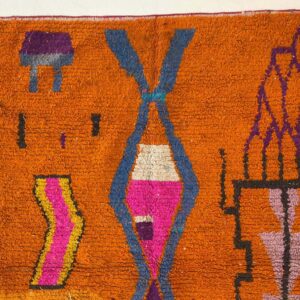 Berber Azilal Ochre Rust Diamond Wool Rug with Tribal Art Design