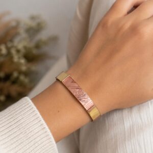 Amazigh Berber Tuareg Tifinagh Cuff Bracelet with Mixed Copper Silver Details