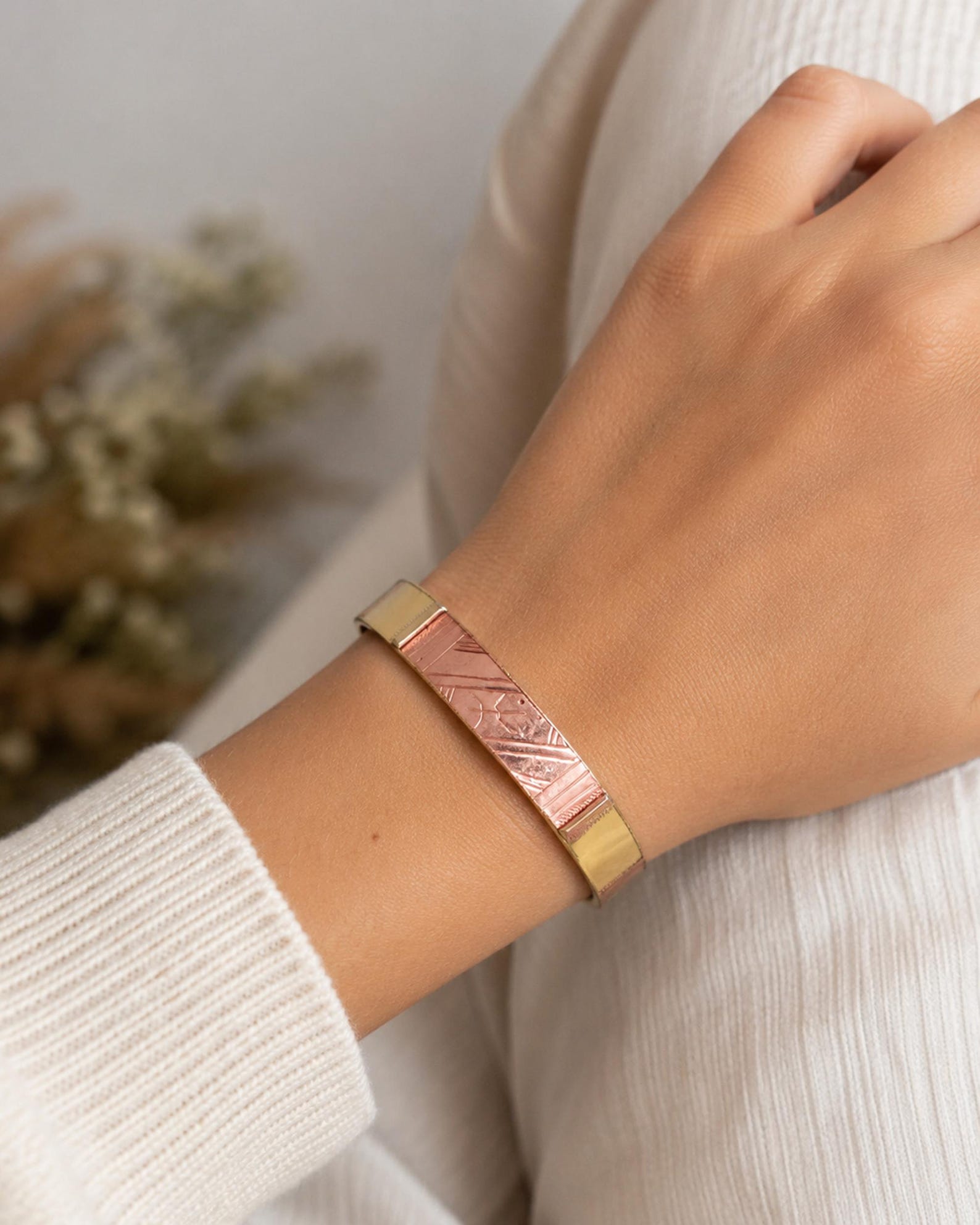 Amazigh Berber Tuareg Tifinagh Cuff Bracelet with Mixed Copper Silver Details