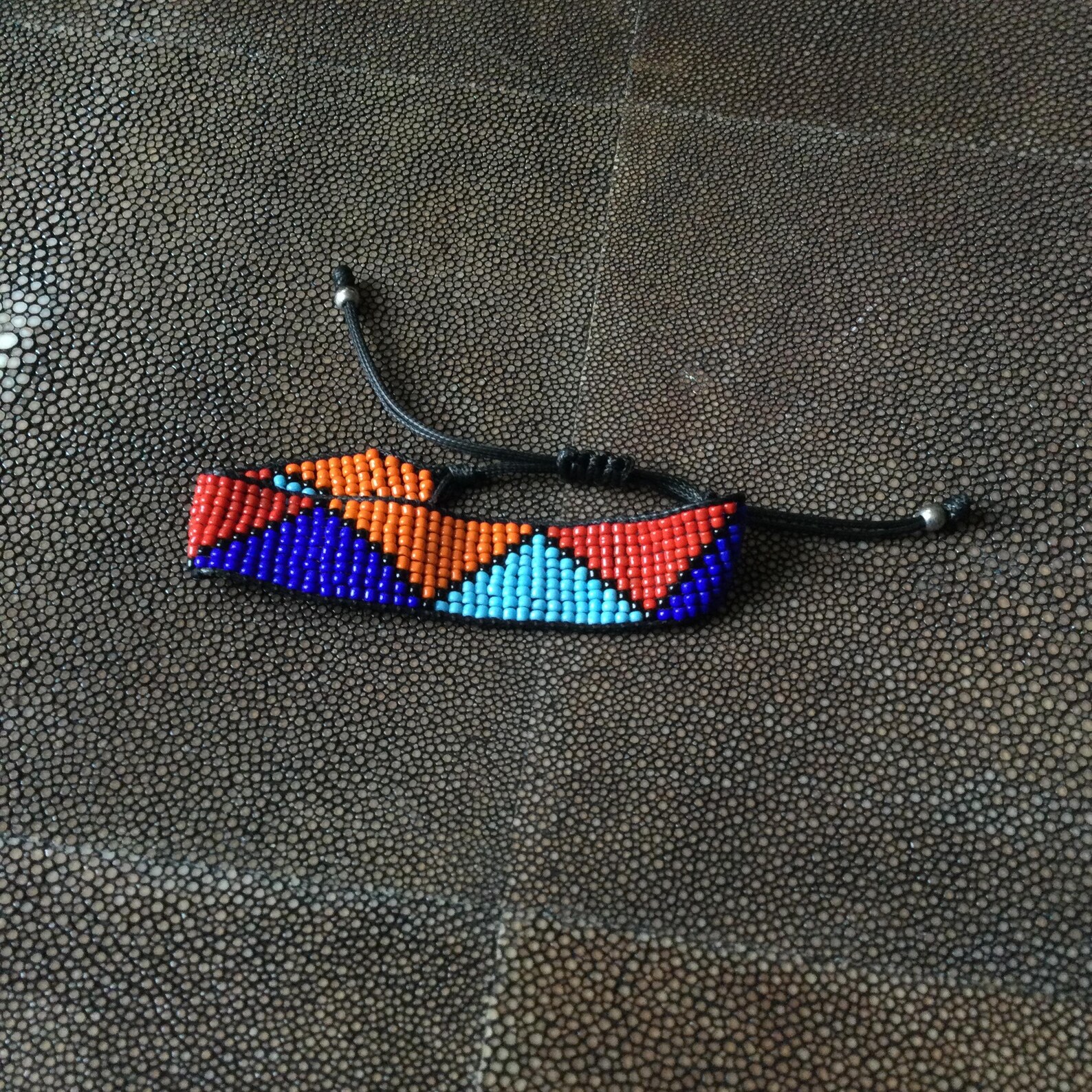 Amazigh Berber Beaded Glass Bracelet with Colorful Geometric Design