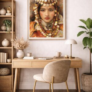 Amazigh Berber Woman Watercolor Portrait Jewelry Art Print Wall Art