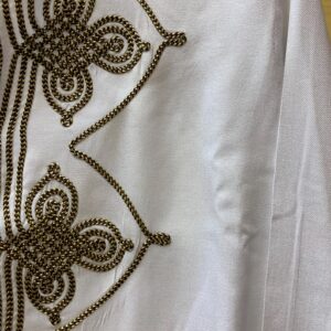 Amazigh Elegant Women’s Tunic with Gold Brown Embroidery White Cotton