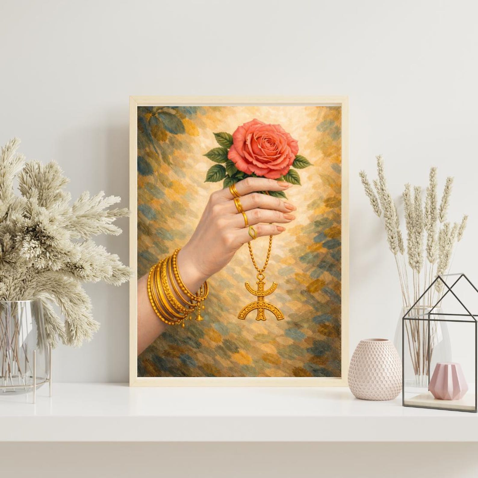 Amazigh Berber Symbol Digital Download Hand Holding Rose Art Print