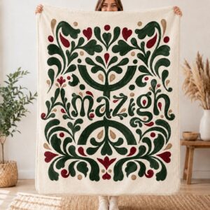 Amazigh Berber Botanical Sherpa Folk Art Blanket Throw