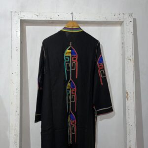 Amazigh Berber Black Kaftan Coat with Rainbow Embroidery