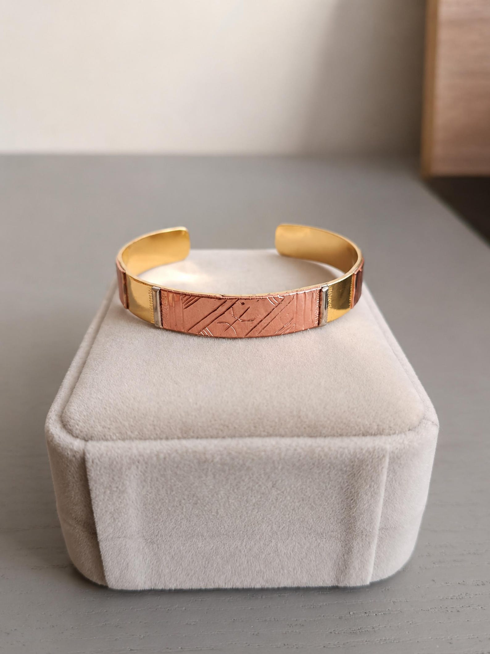 Amazigh Berber Tuareg Tifinagh Cuff Bracelet with Mixed Copper Silver Details