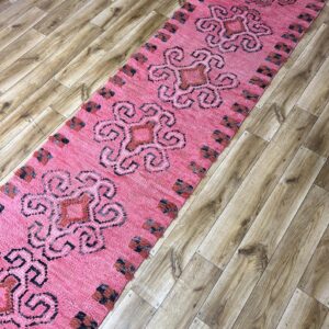 Amazigh Berber Pink Spiral Vintage Hand Knotted Wool Runner Rug