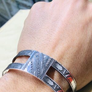 Amazigh Tuareg Berber Gravé Silver Bracelet Adjustable Cuff Maroc