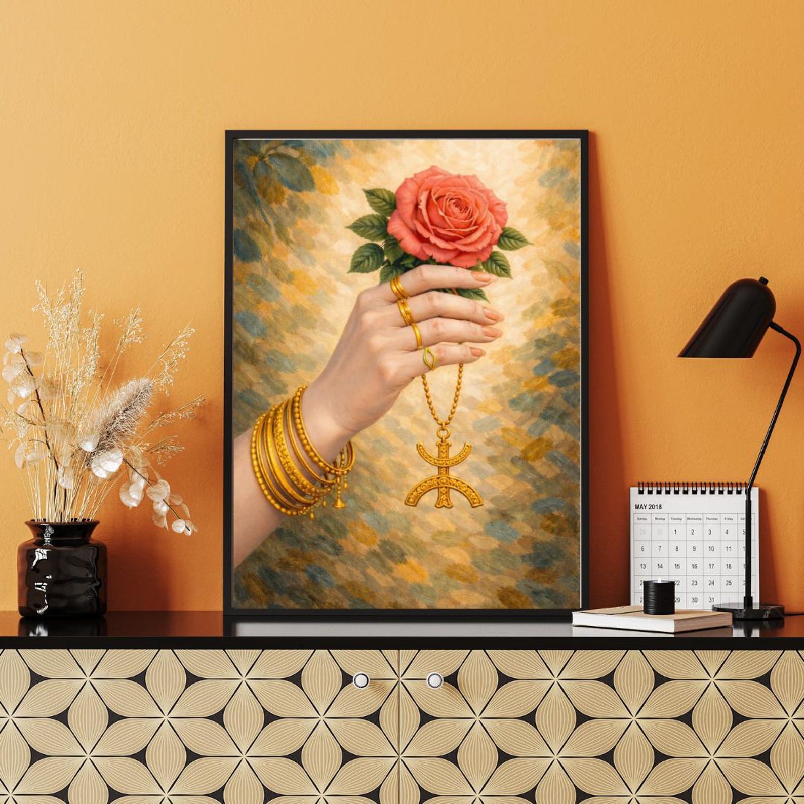 Amazigh Berber Symbol Digital Download Hand Holding Rose Art Print