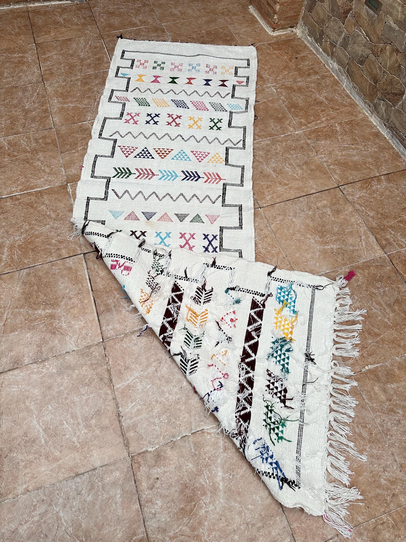 Amazigh Berber Handwoven Runner Rug with Colorful Patterns