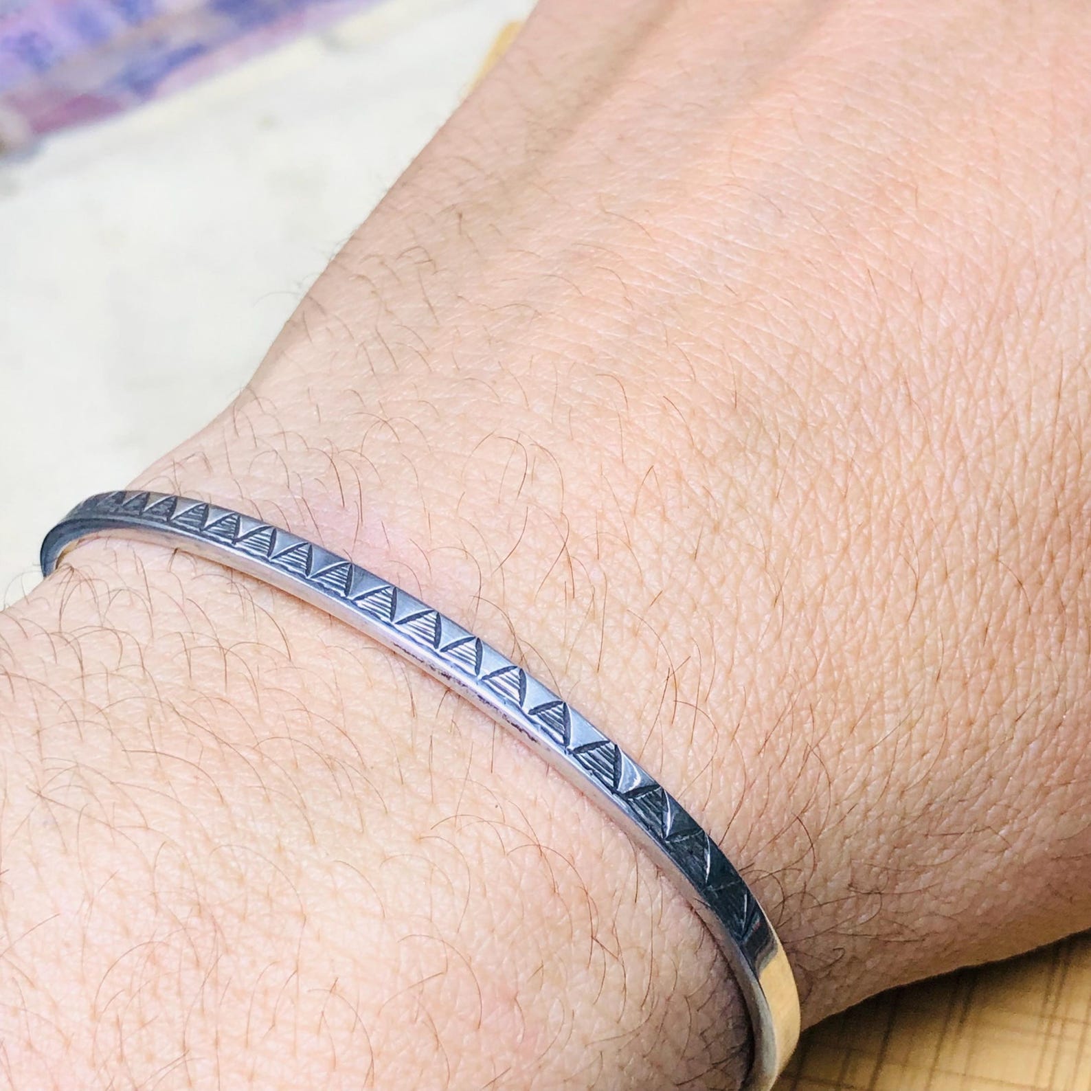 Amazigh Berber Gravé 925 Silver Open Cuff Bracelet
