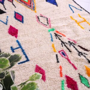 Amazigh Berber Azilal Beni Ourain Colorful Wool Rug with Symbols