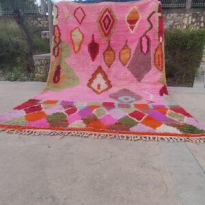 Colorful Berber Azilal Wool Rug with Geometric Handmade Design