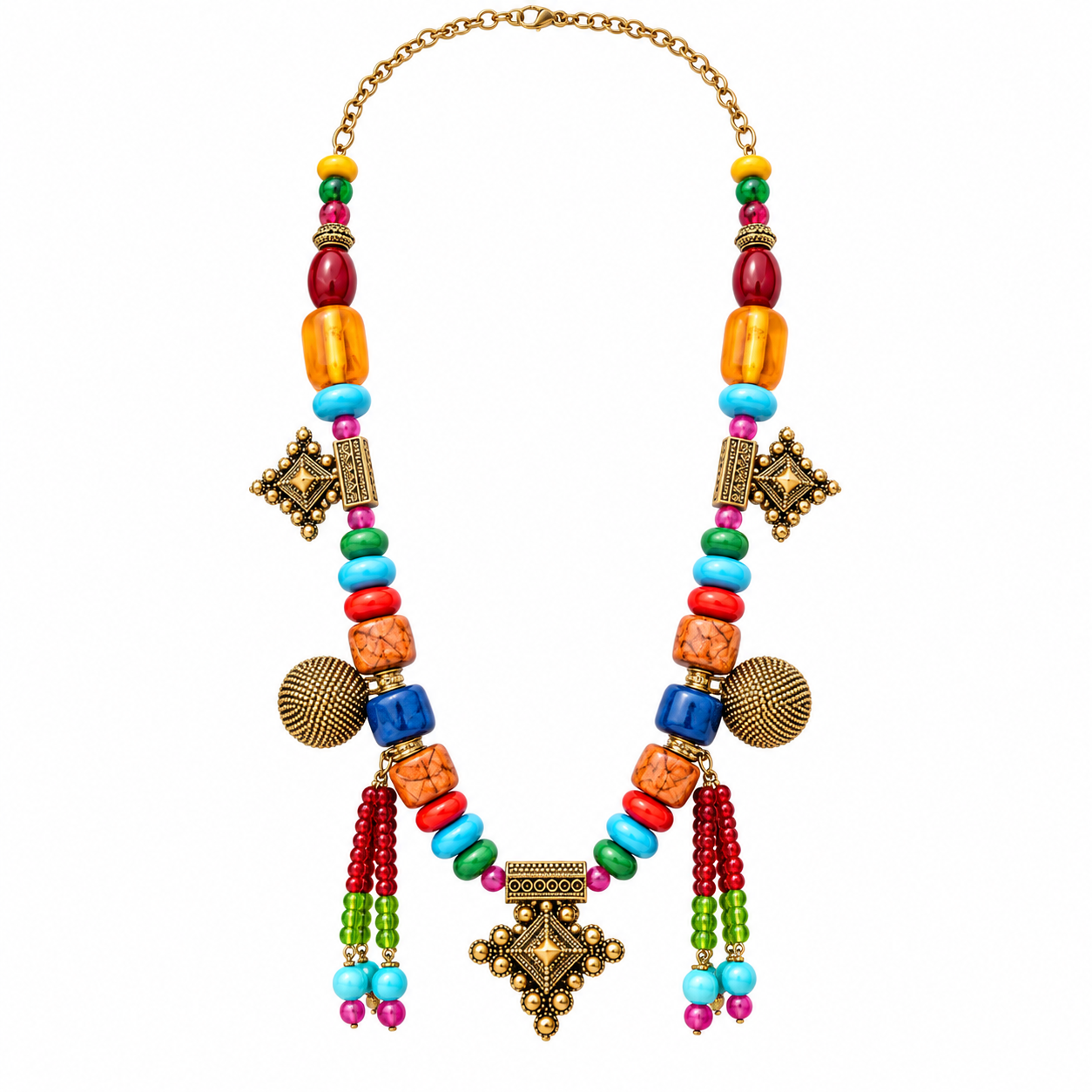 African Berber Amazigh Folk Statement Necklace with Tribal Beads
