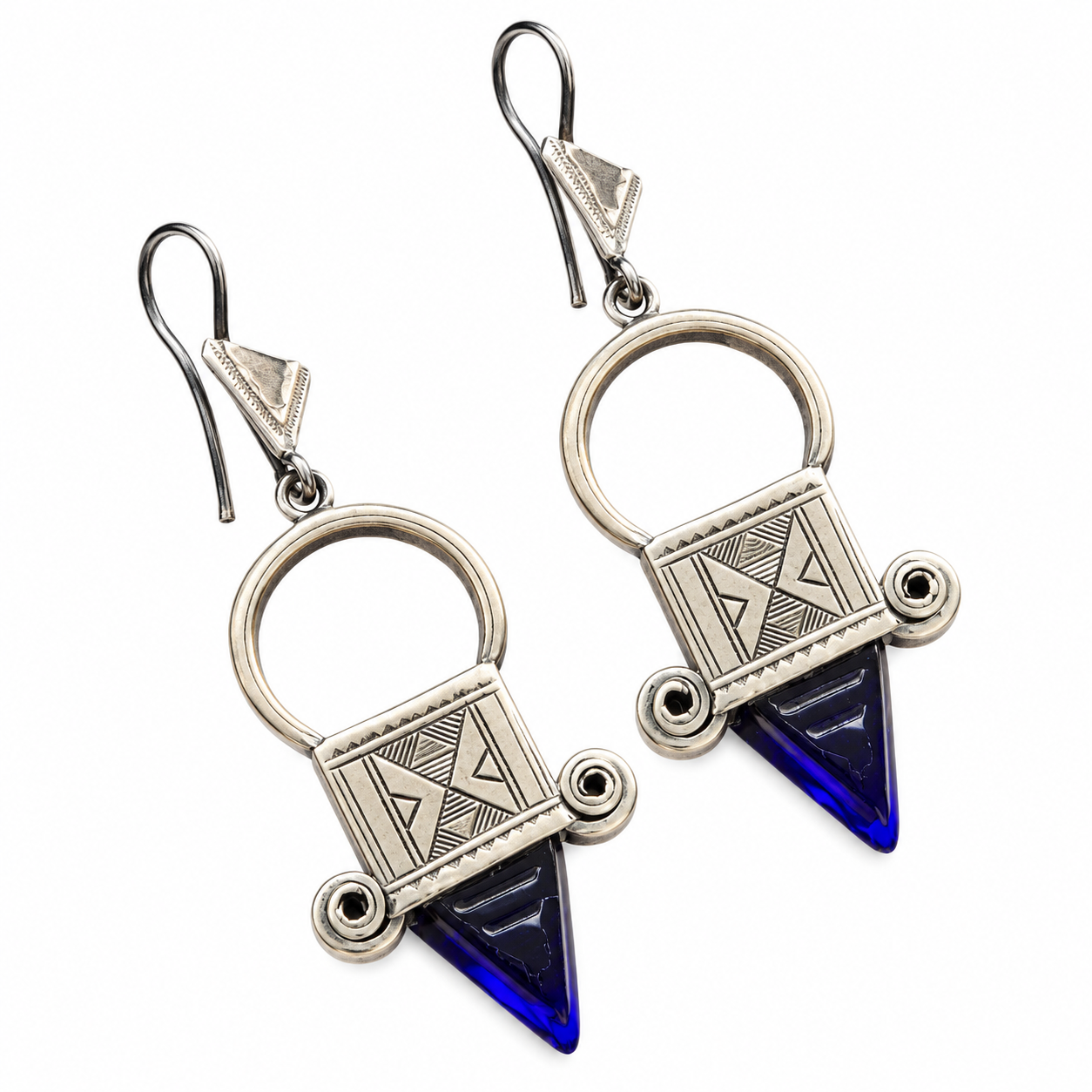 Alter Berber Glas Ohrringe Earrings with Blue Glass Silver Jewelry