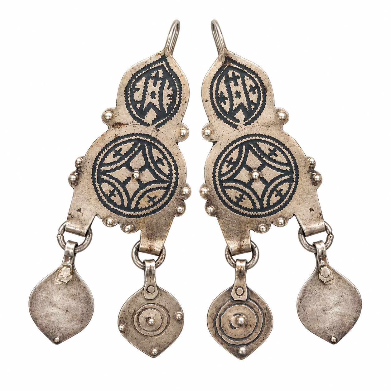 Amazigh Antique Niello Silver Earrings with Berber Heritage
