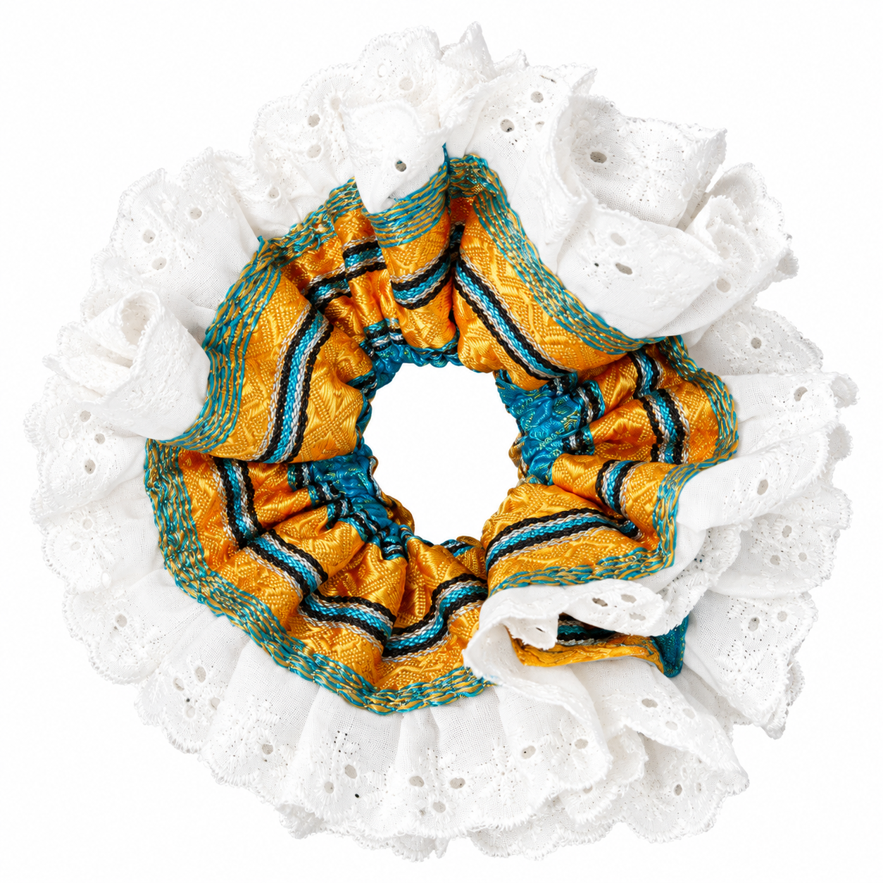 Amazigh Azul Kabyle Scrunchie with Traditional Fouta Fabric Design