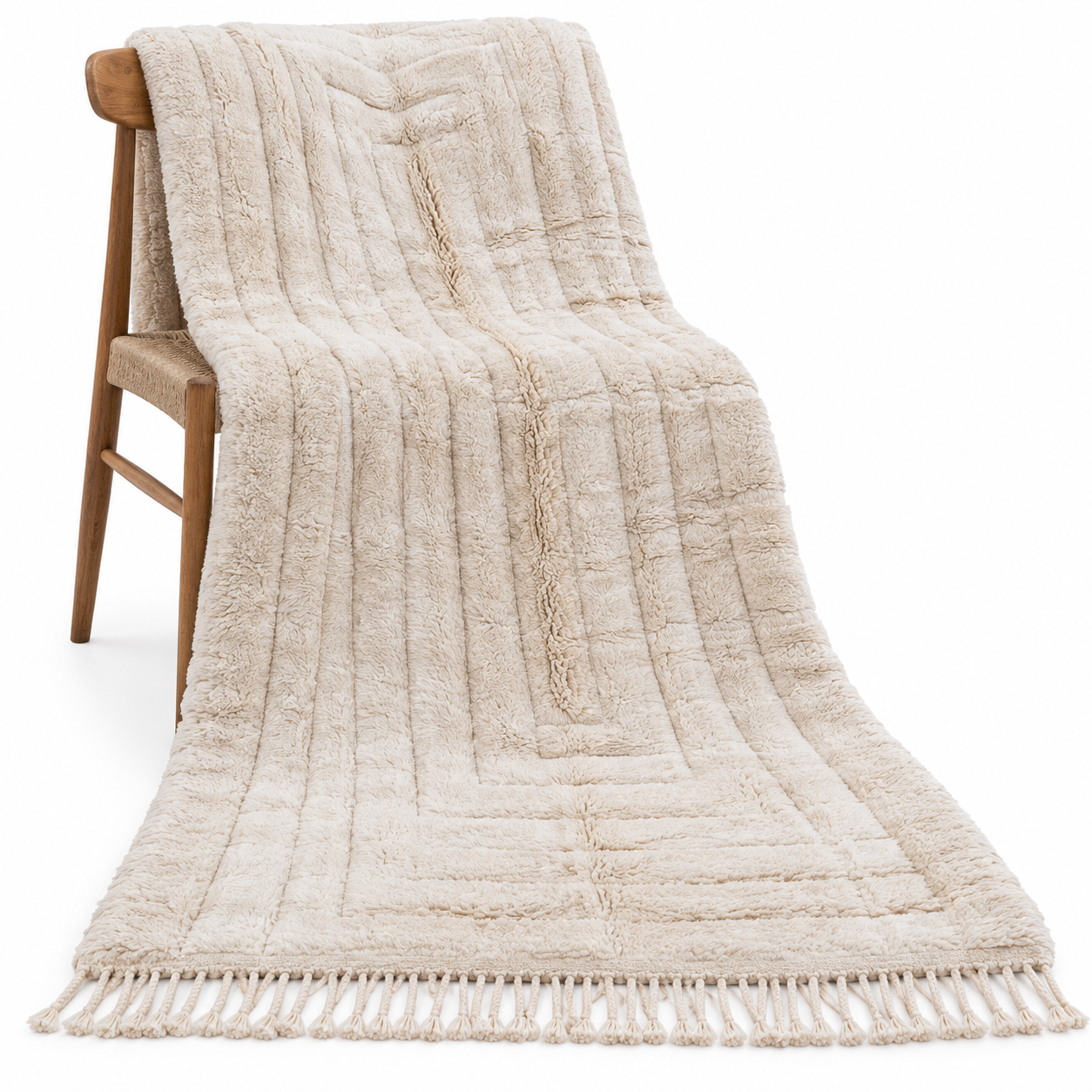 Amazigh Beni Mrirt Wool Rug Hand Knotted Ivory Minimalist Area Rug