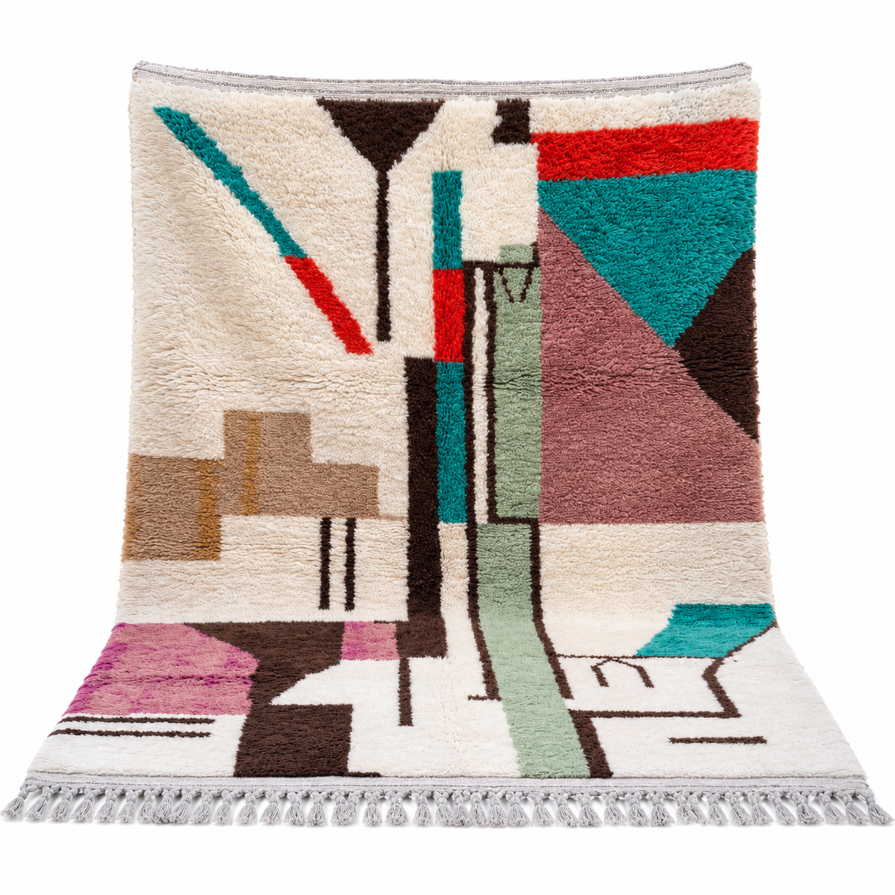 Amazigh Berber Abstract Hand-Knotted Wool Rug with Geometric Design