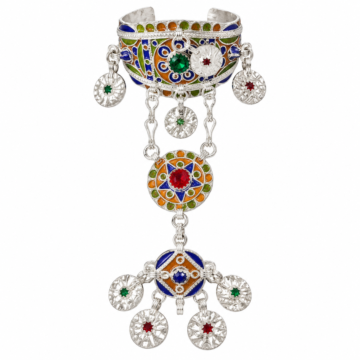 Amazigh Berber Adjustable Bracelet with Enamel Handpiece Ring Design