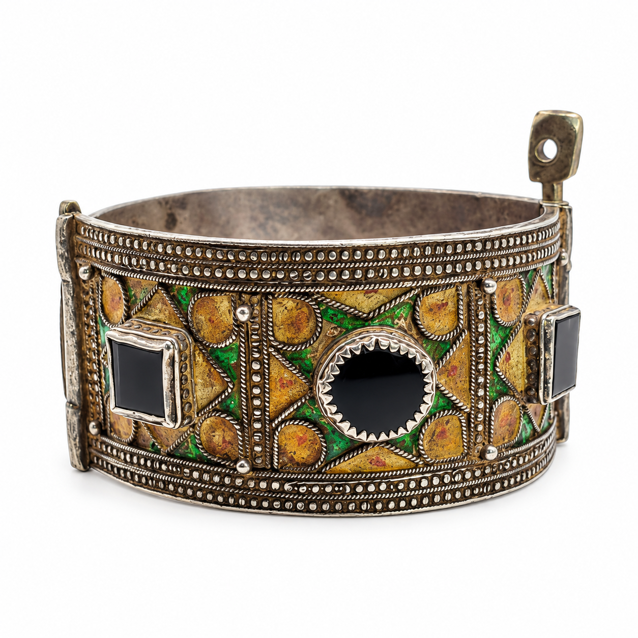 Amazigh Berber Antique Enamel Silver Cuff Bracelet Jewelry