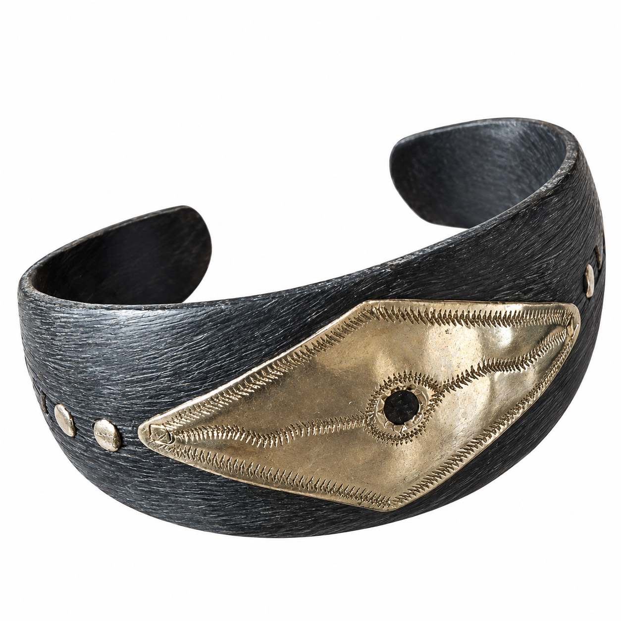 Amazigh Berber Antique Horn Cuff Bracelet with Metal Motifs