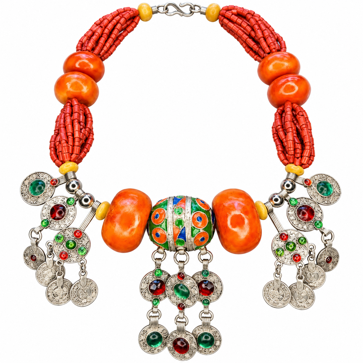 Amazigh Berber Beaded Orange Statement Necklace Tribal Jewelry