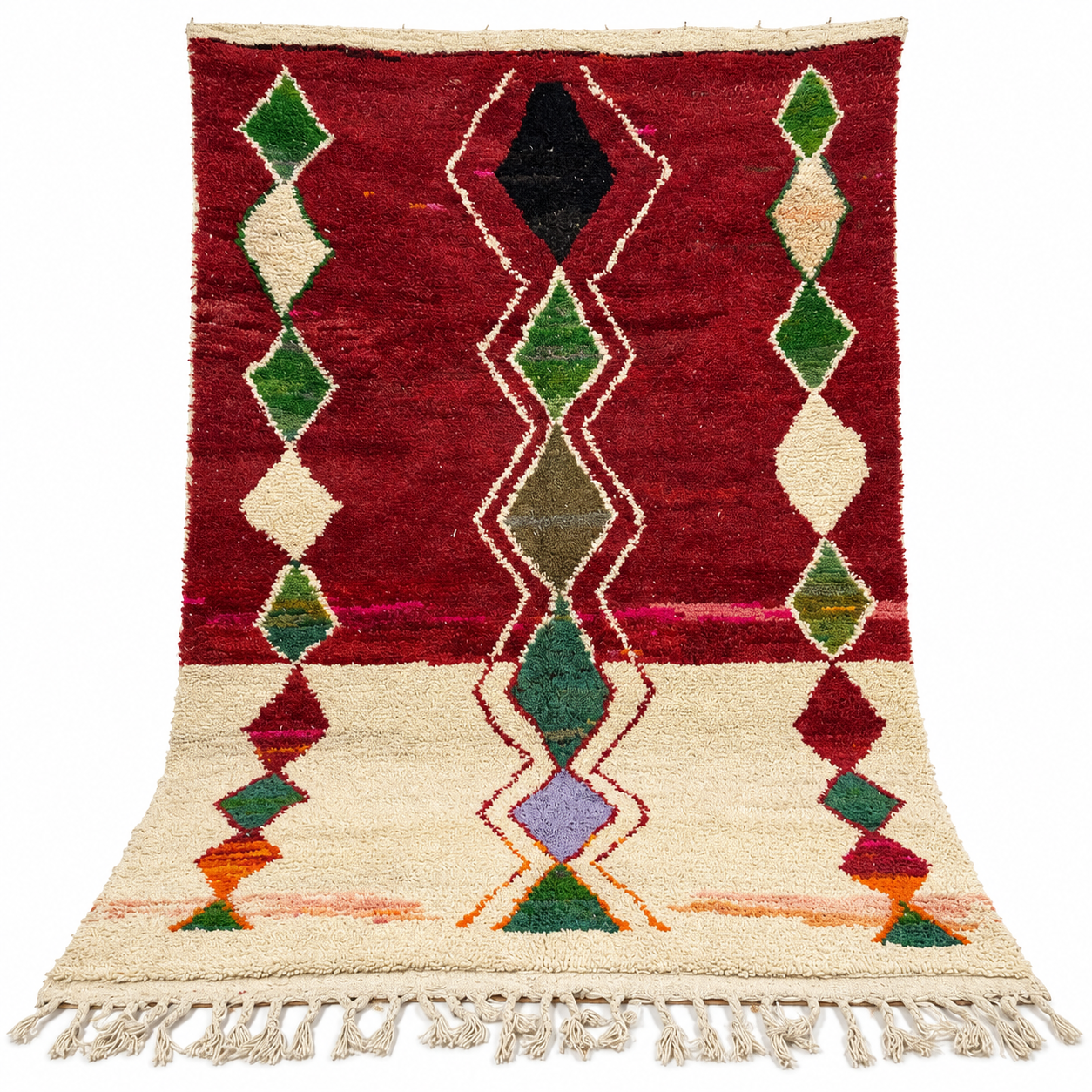 Amazigh Berber Beni Ourain Style Wool Rug with Geometric Tribal Design