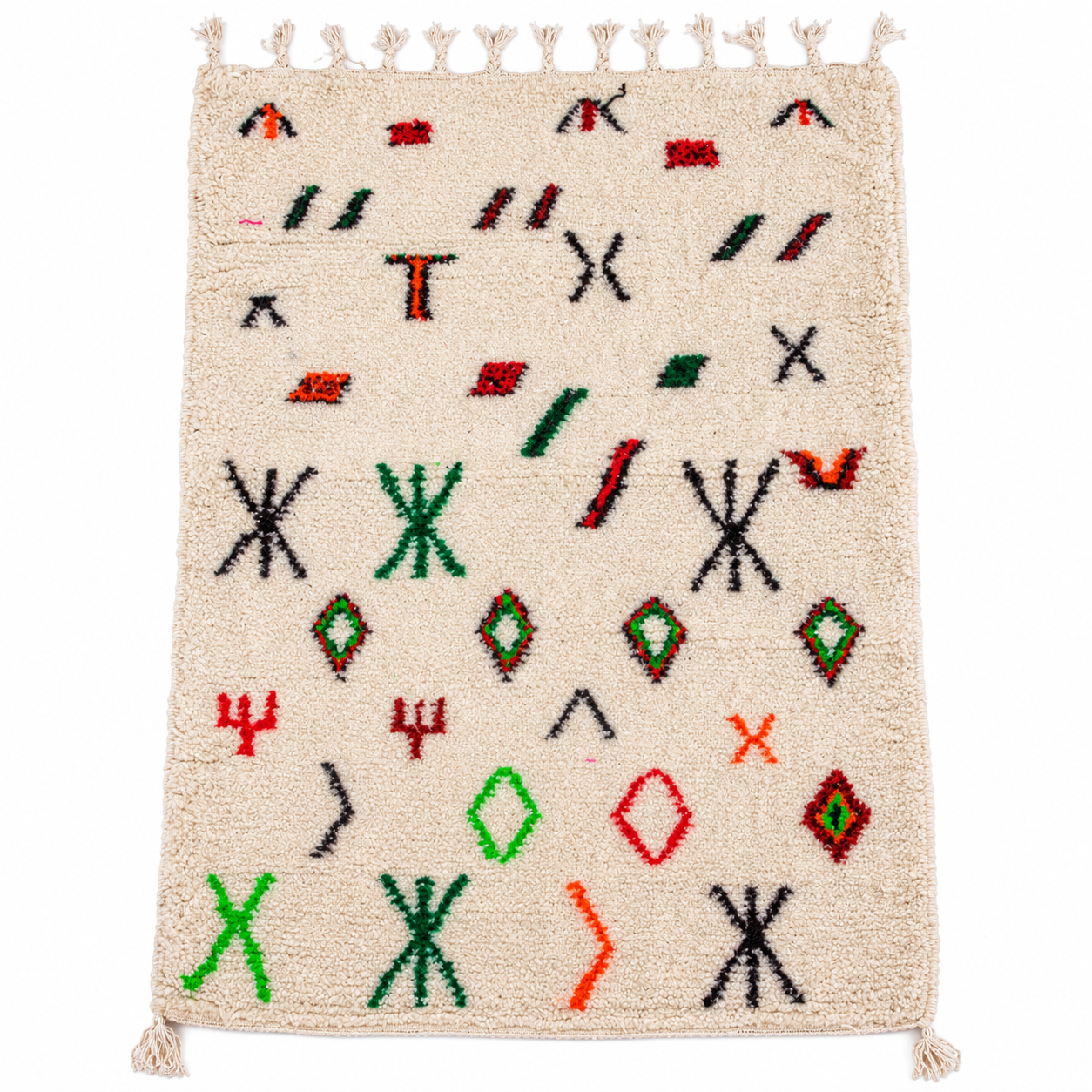 Amazigh Berber Beni Ourain Wool Rug with Colorful Symbols