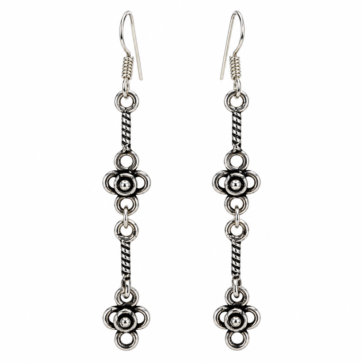 Amazigh Berber berbères Silver Earrings with Traditional Pendant Motifs