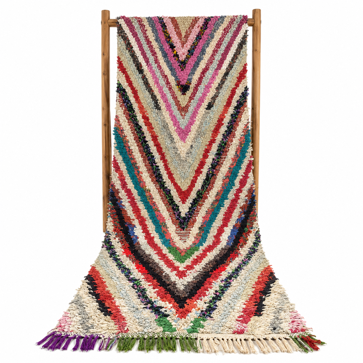 Amazigh Berber Boucherouite Colorful Handwoven Runner Wool Rug
